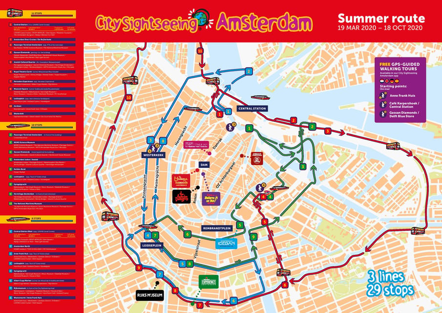 Amsterdam: Combo Rijksmuseum & Hop-On Hop-Off Bus - Hop-on hop-off lines: Red, Green, and Blue with seasonal switches